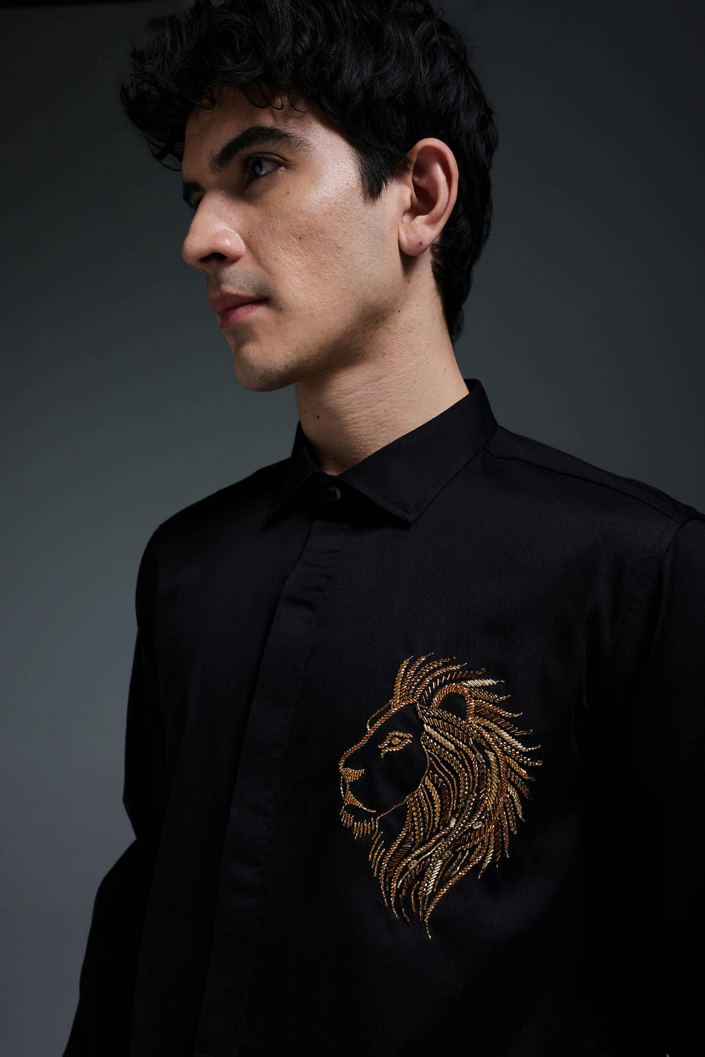 King Of Beast (Lion) - Hand Embroidered Designer Shirt