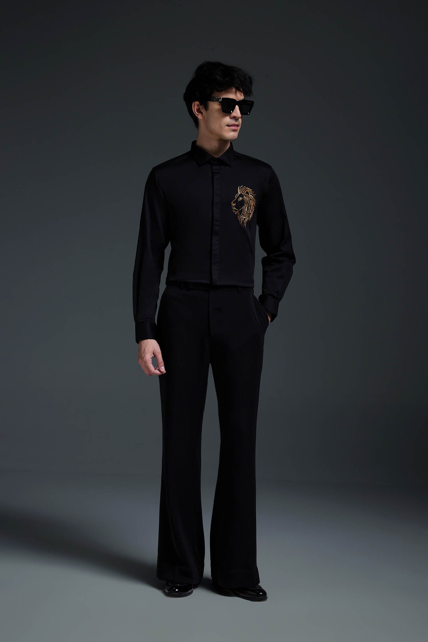 King Of Beast (Lion) - Hand Embroidered Designer Shirt