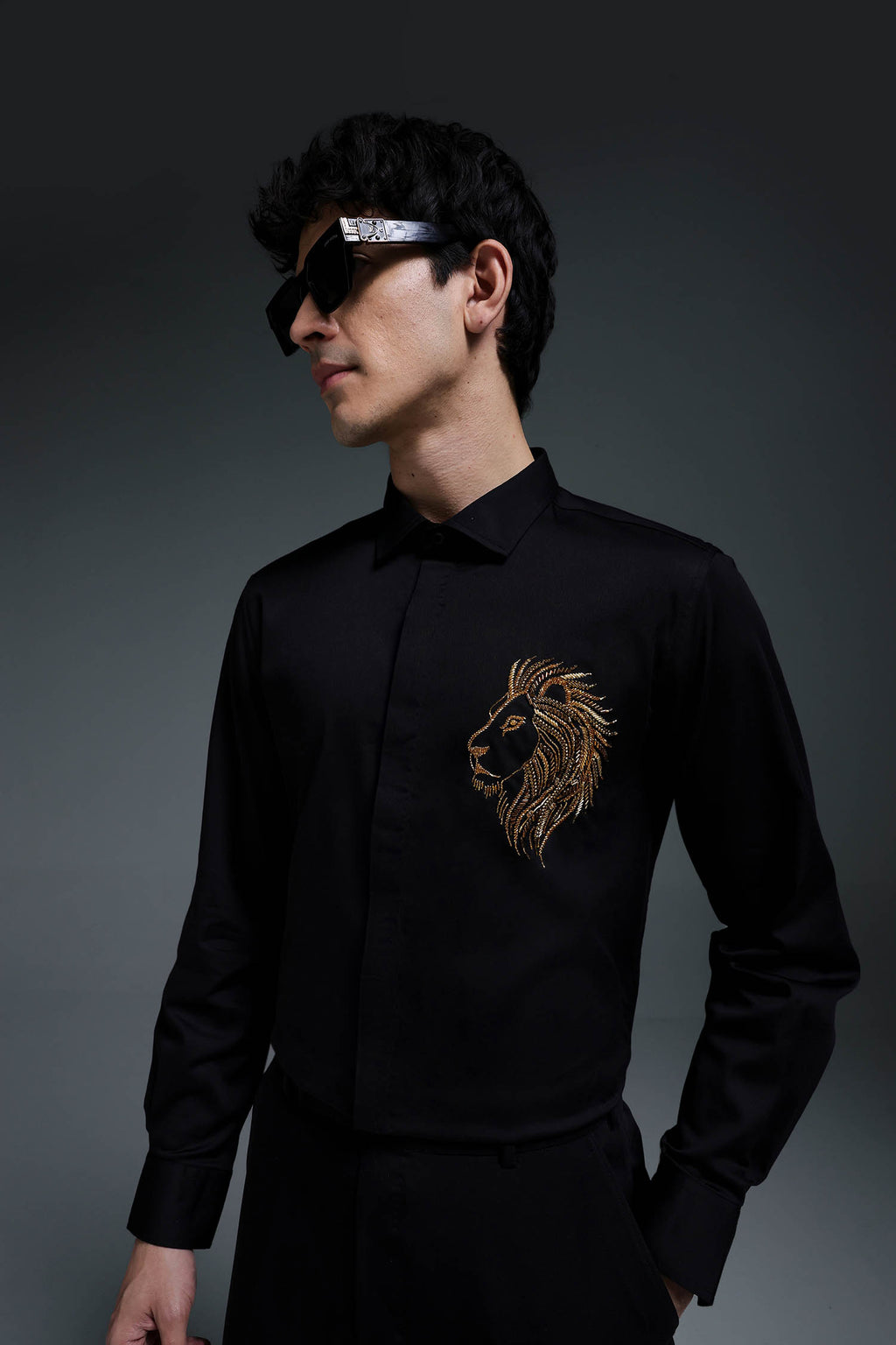 King Of Beast (Lion) - Hand Embroidered Designer Shirt