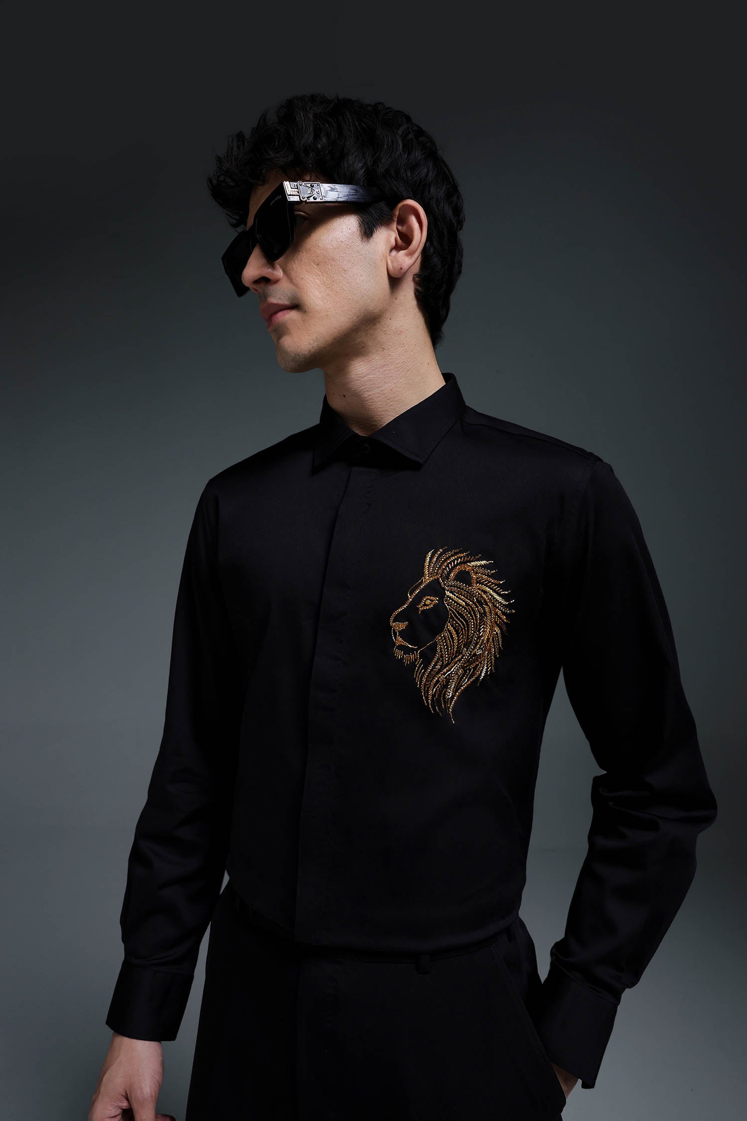 King Of Beast (Lion) - Hand Embroidered Designer Shirt