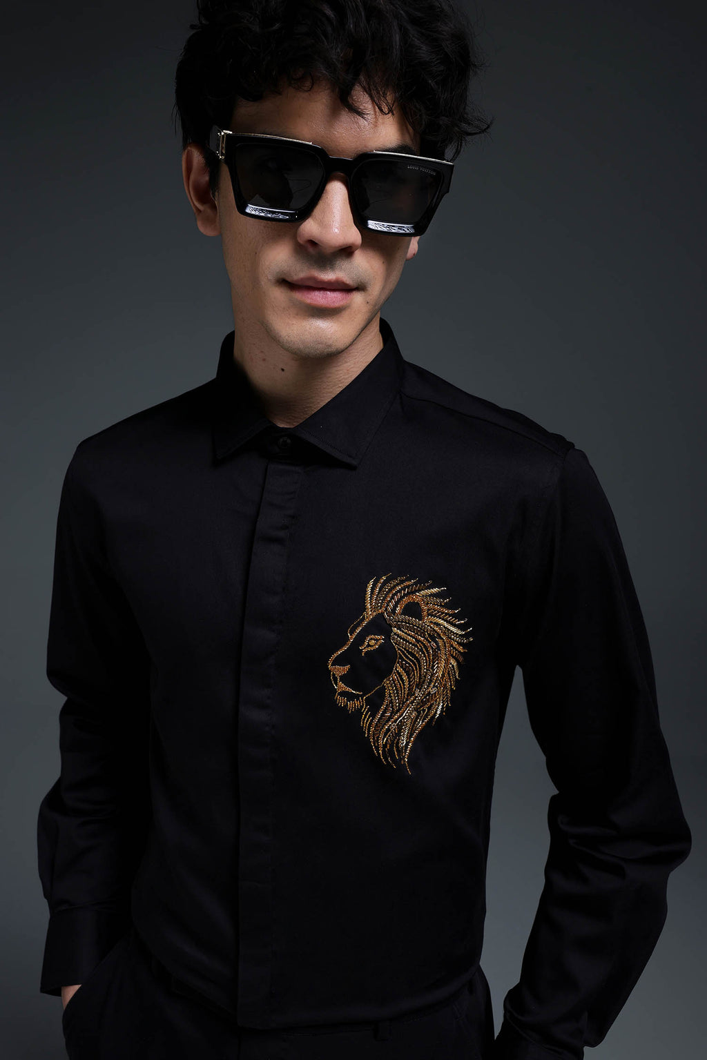 King Of Beast (Lion) - Hand Embroidered Designer Shirt