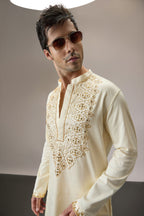 Ripple(Traditional) - Hand Embroidered Designer Kurta - Ivory