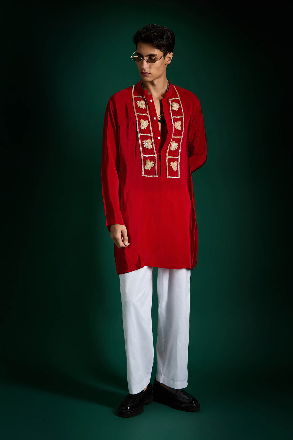 Bud Hand Embroidered Designer Kurta - Red