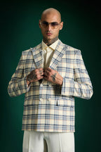 The Boardroom Plaid Blazer Ivory