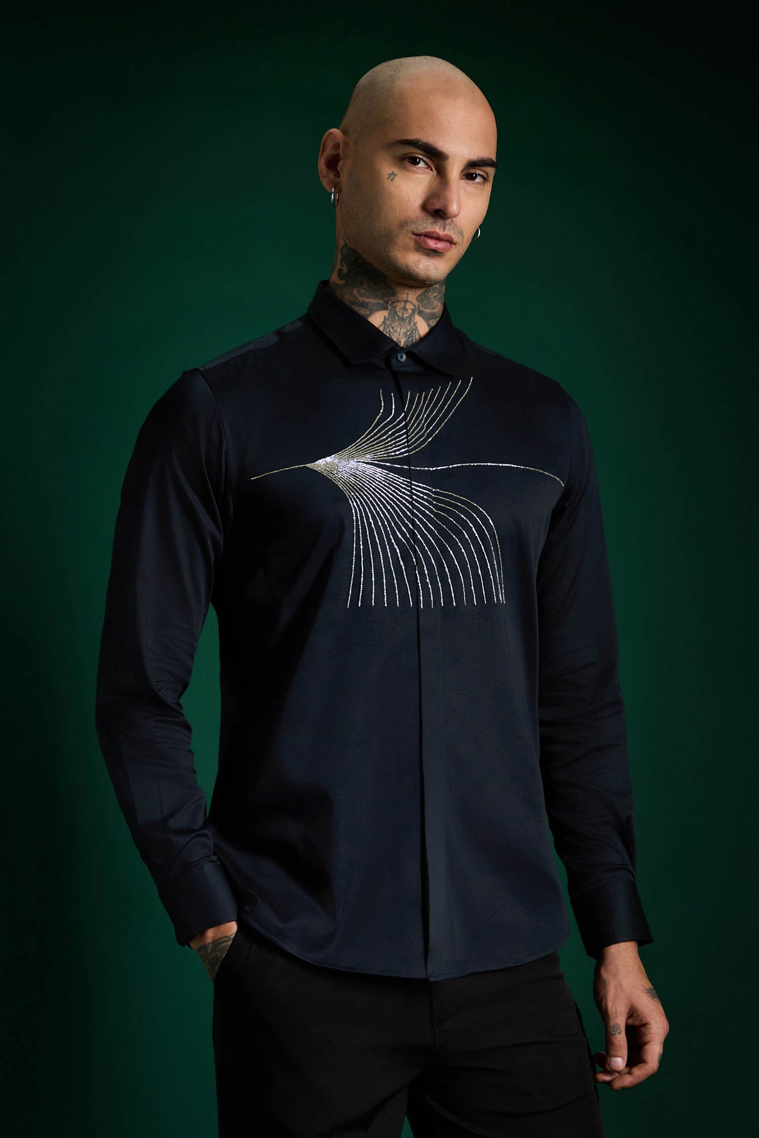 Sparkler Navy - Hand Embroidered Designer Shirt