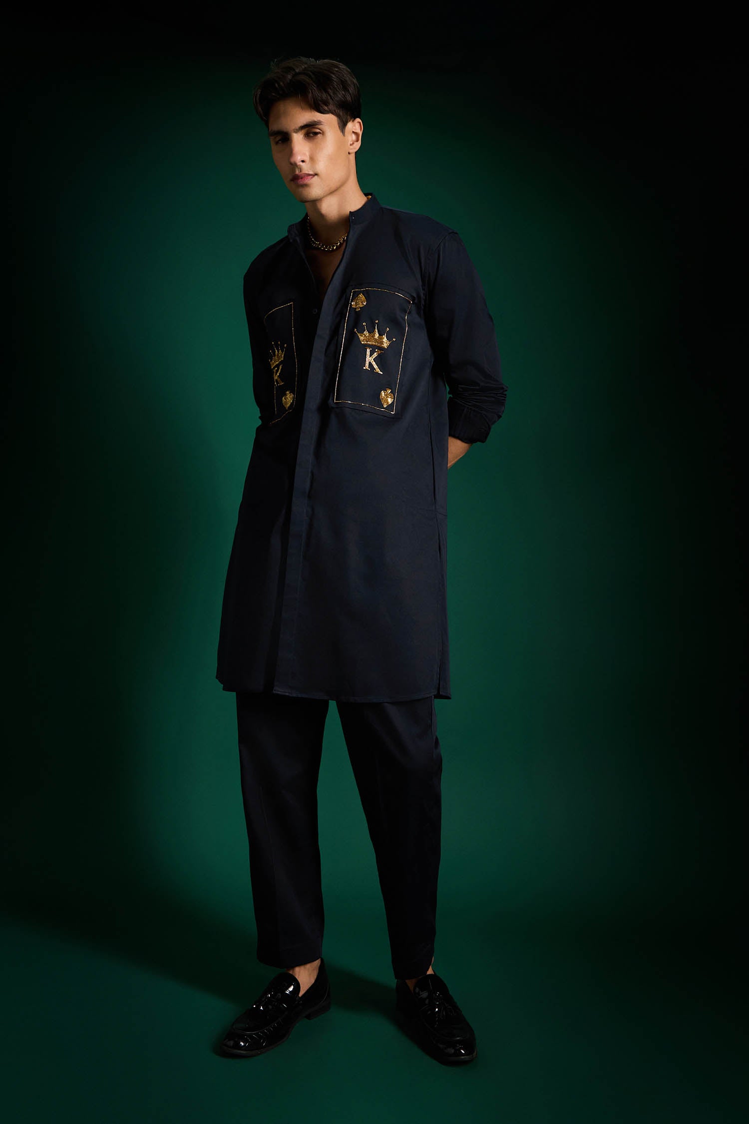 The King Hand Embroidered Designer Kurta - Navy