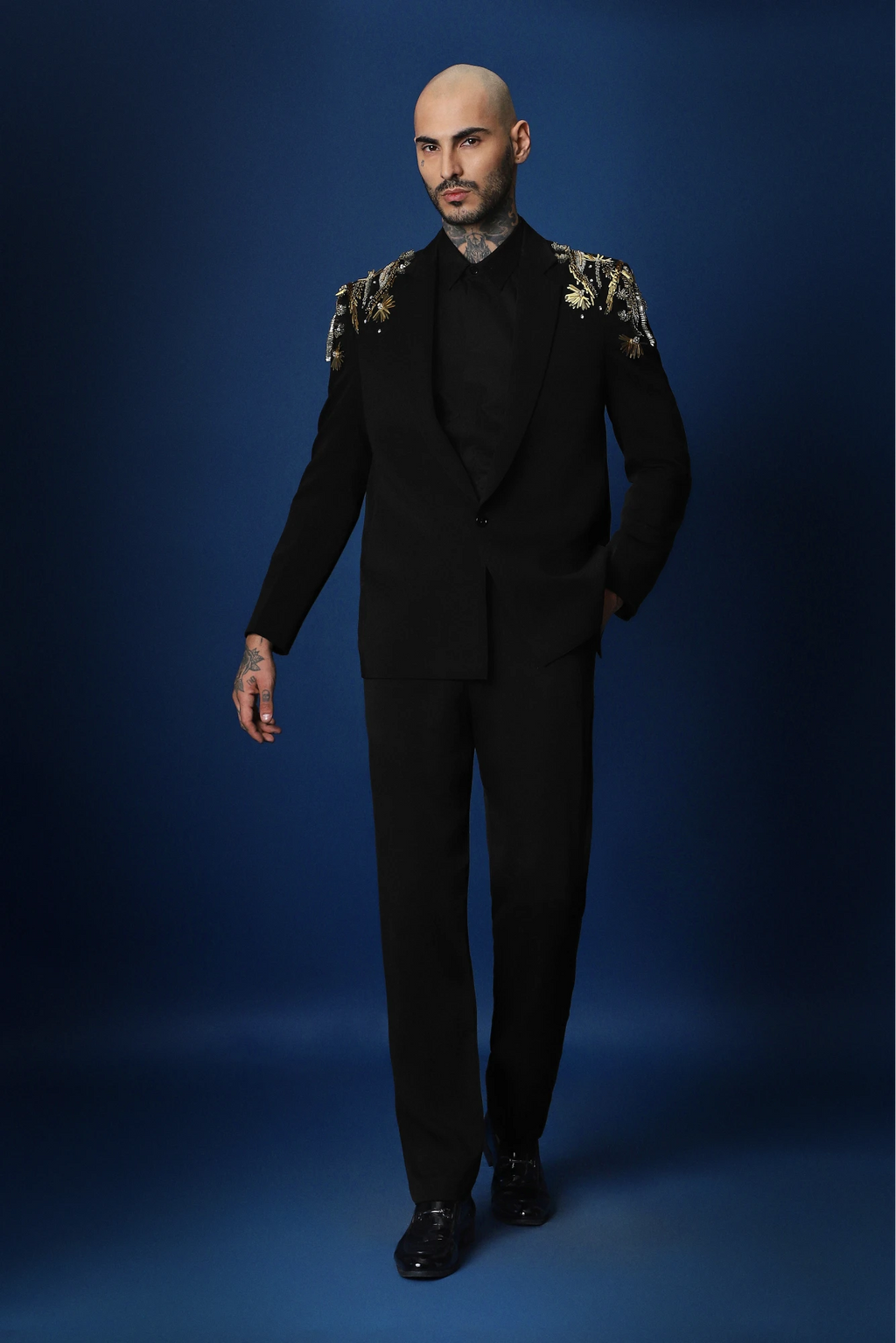 Empire Hand Embroidered Tuxedo - Black