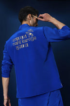 Swaagat Nahin Karoge Humara Hand Embroidered Bundi Set - Royal Blue