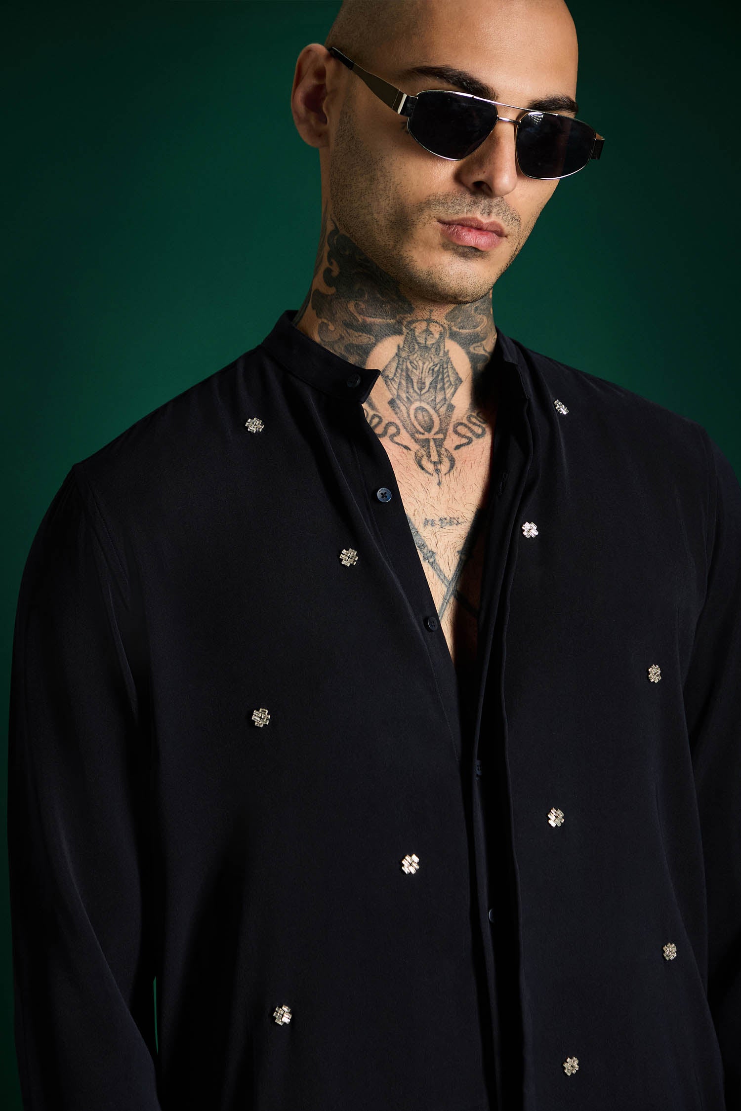 Studded Hand Embroidered Designer Kurta Set - Navy