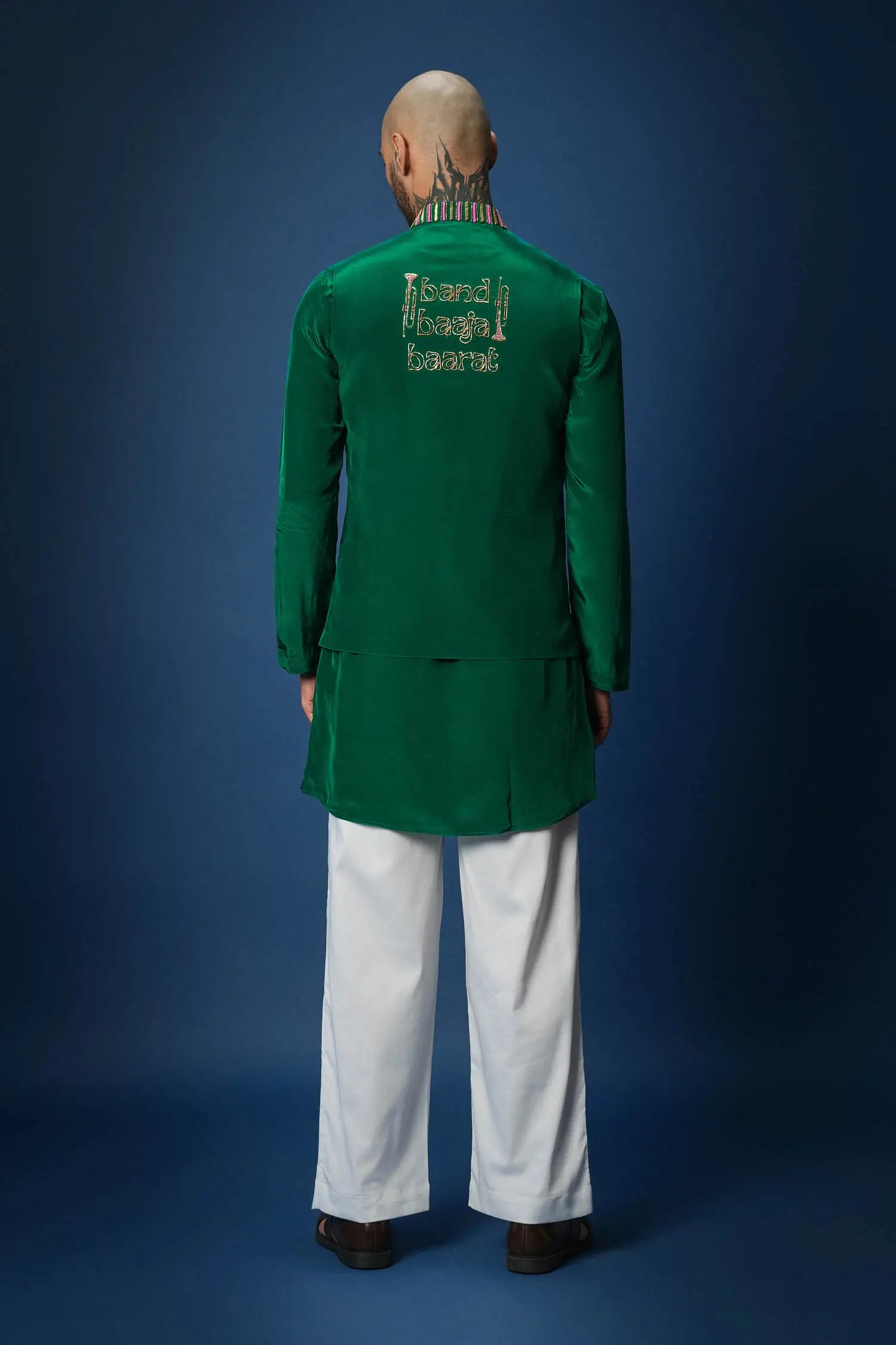 Band Baja Barat Hand Embroidered Bundi Set - Green