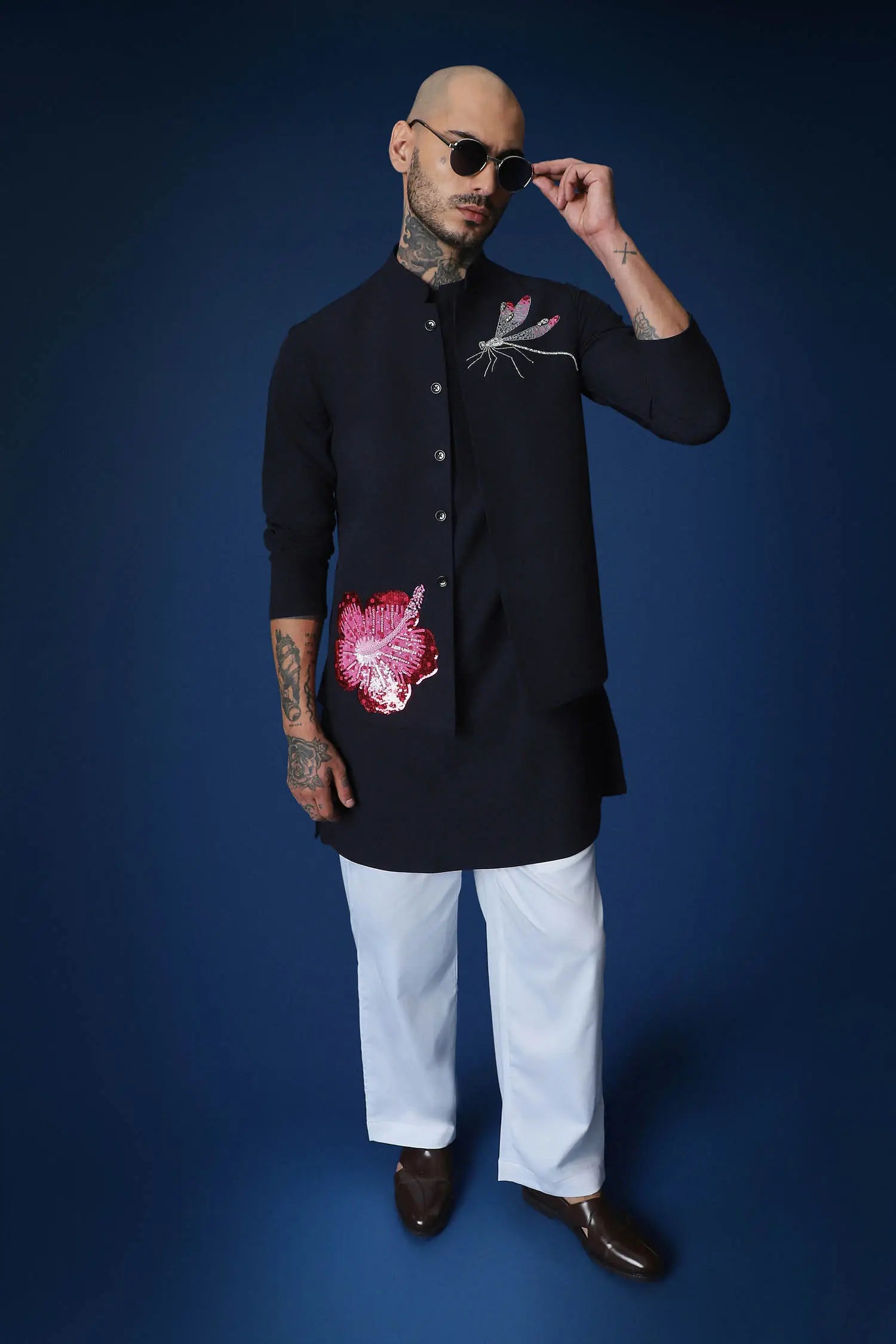 Solstice Hand Embroidered Bundi Set - Navy