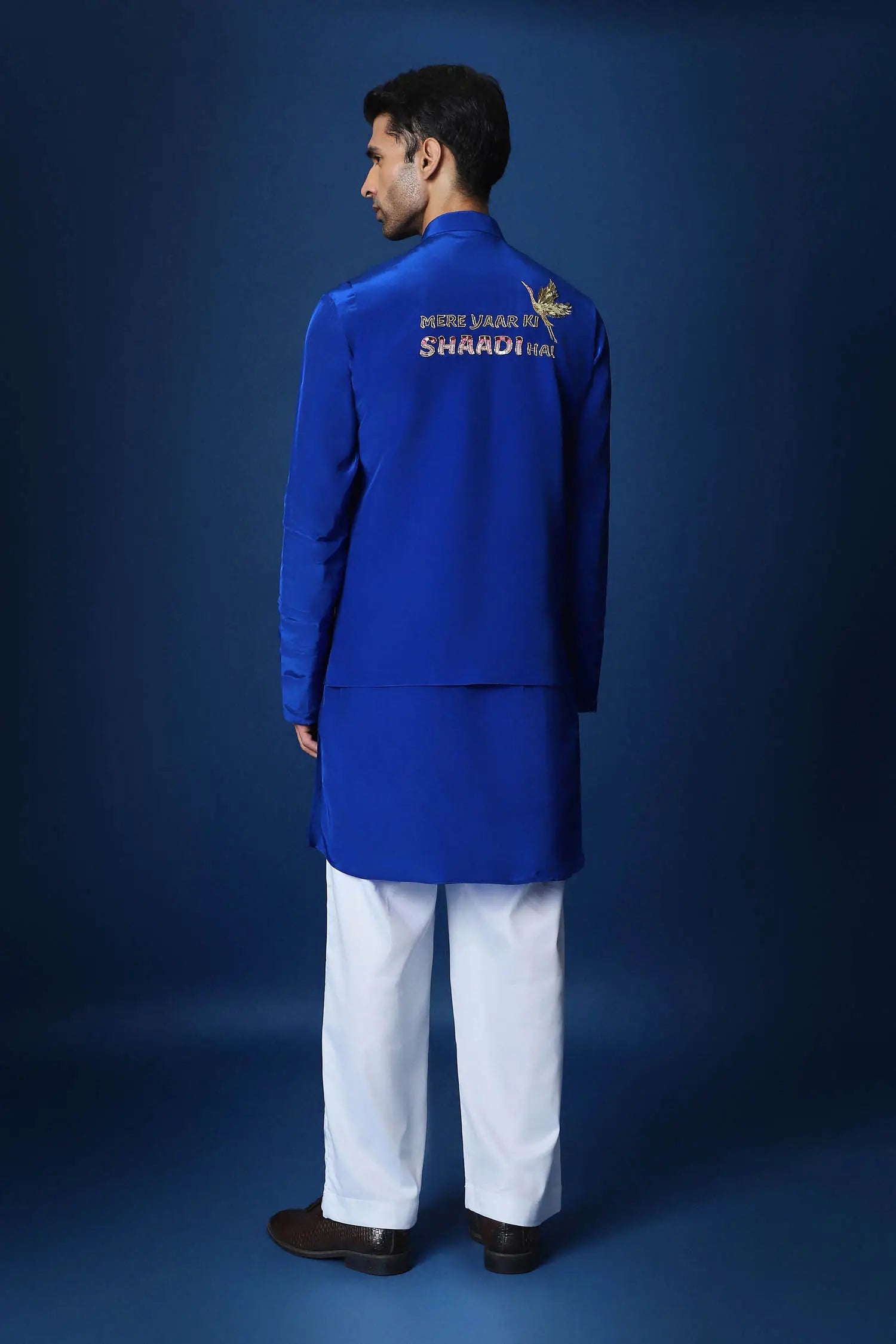 Mere Yaar Ki Shaadi Hai Hand Embroidered Bundi Set - Royal Blue