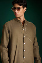 Blotched Imperial Irish Linen Kurta - Cocoa Brown