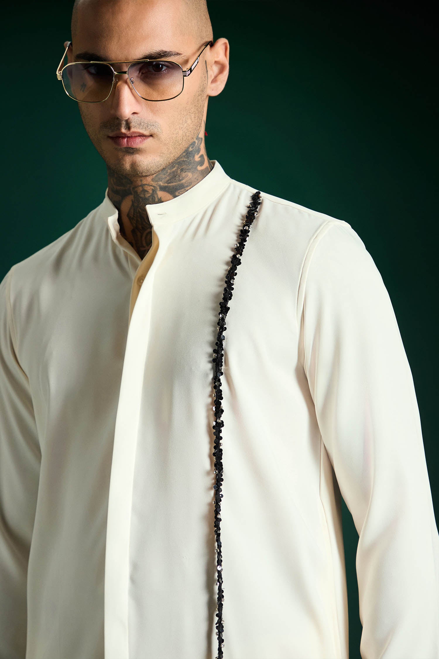 Brim- Hand Embroidered Designer Kurta Set - Ivory