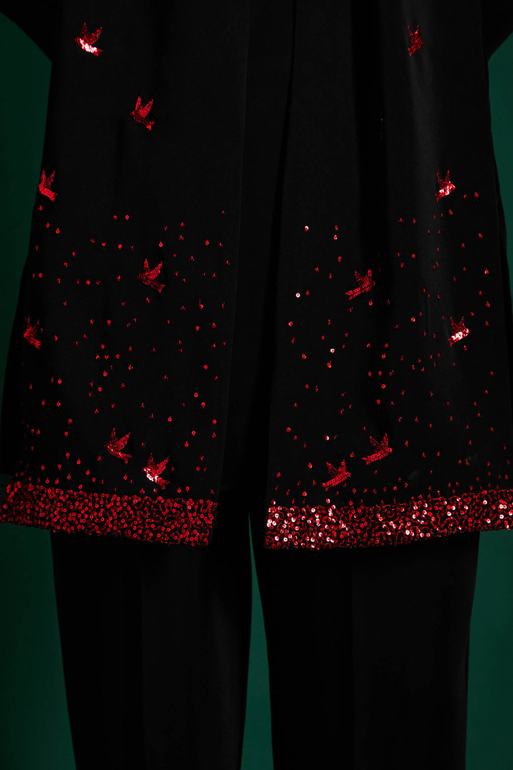 Speckled Birds Hand Embroidered Designer Shawl Set With Kurta And Pant