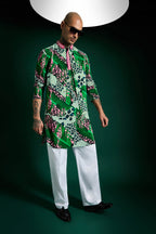Banana Leaf Hand Embroidered Designer Bundi - Green