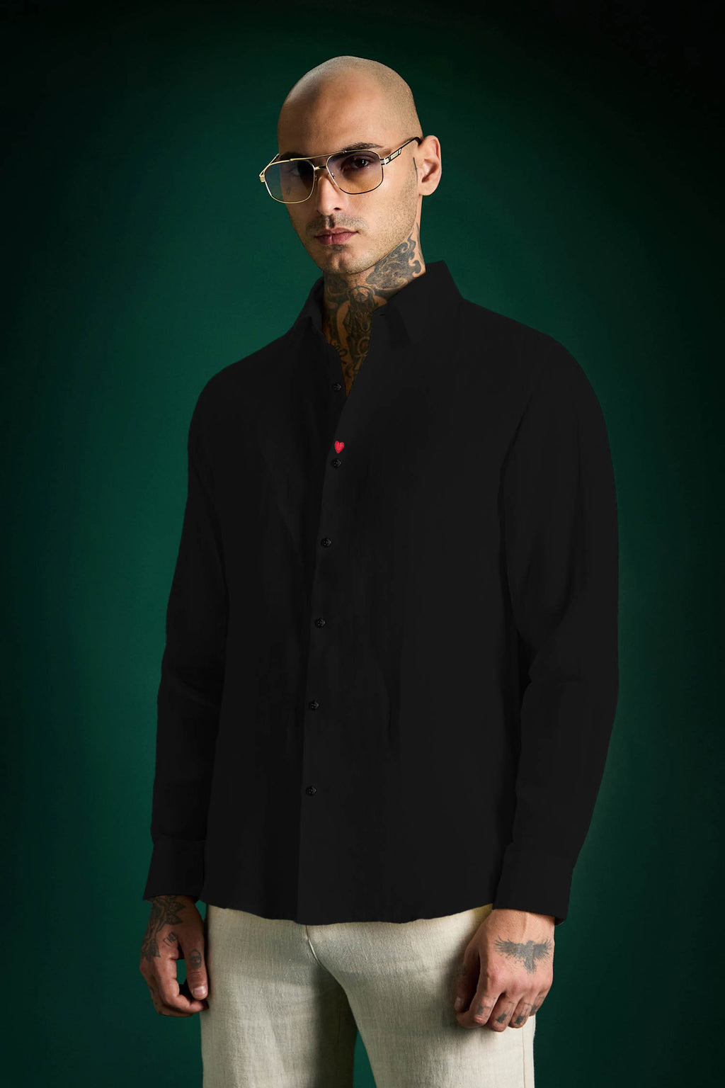 Heart Black Linen Shirt