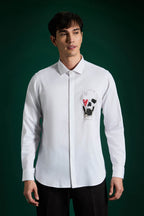 Heart Skull White - Hand Embroidered Designer Shirt