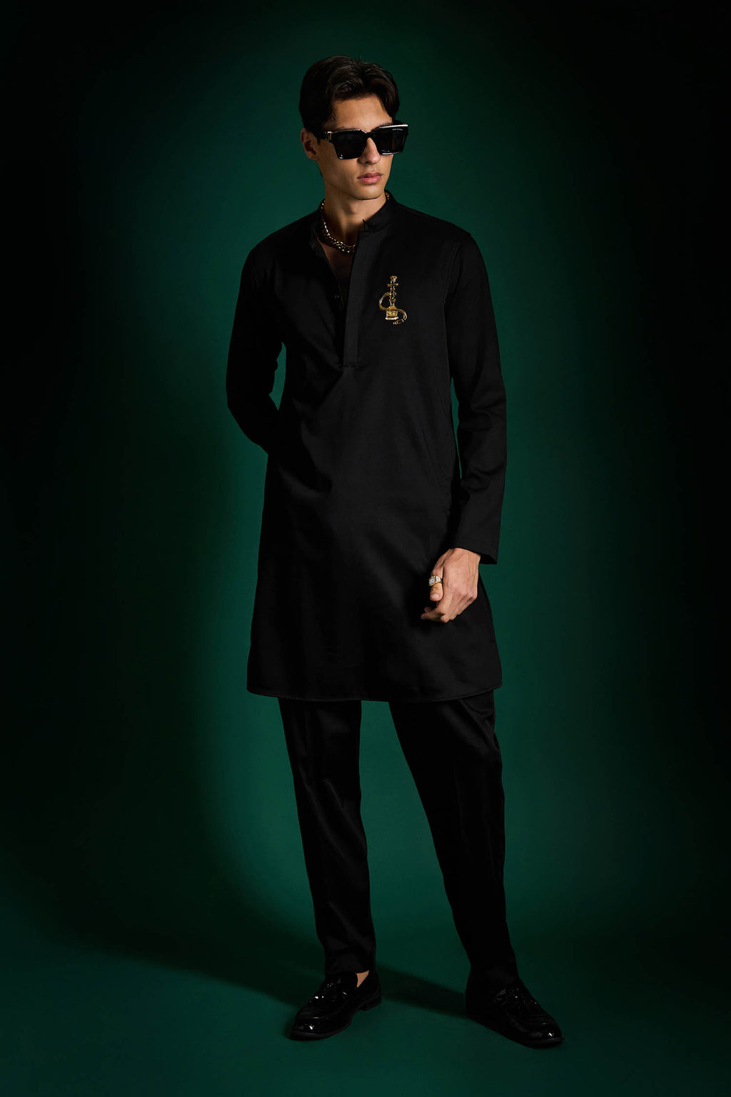 Desi Boy Hand Embroidered Designer Kurta - Black