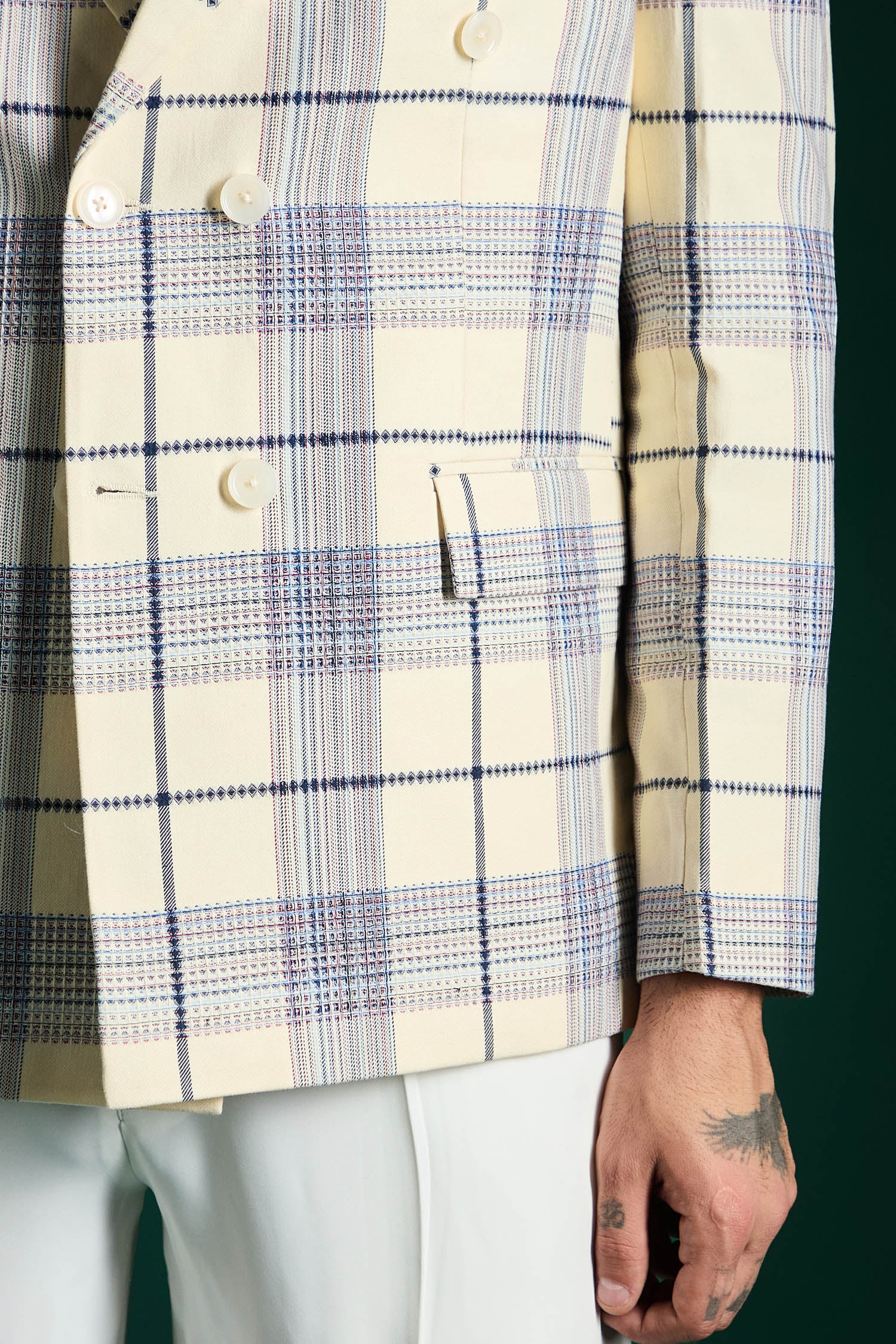 The Board Room Blazer Tartan Checks - Ecru White