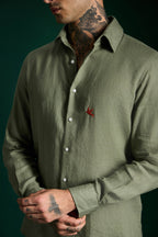 Bird Irish Linen Shirt - Olive Green