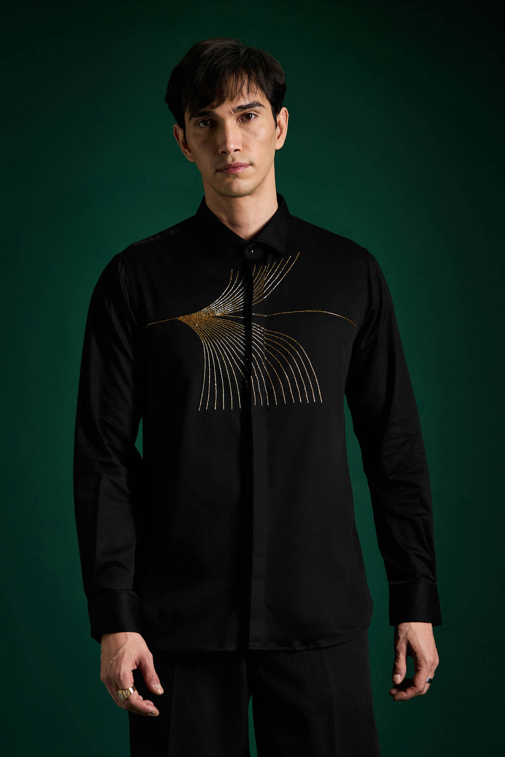 Sparkler Black - Hand Embroidered Designer Shirt