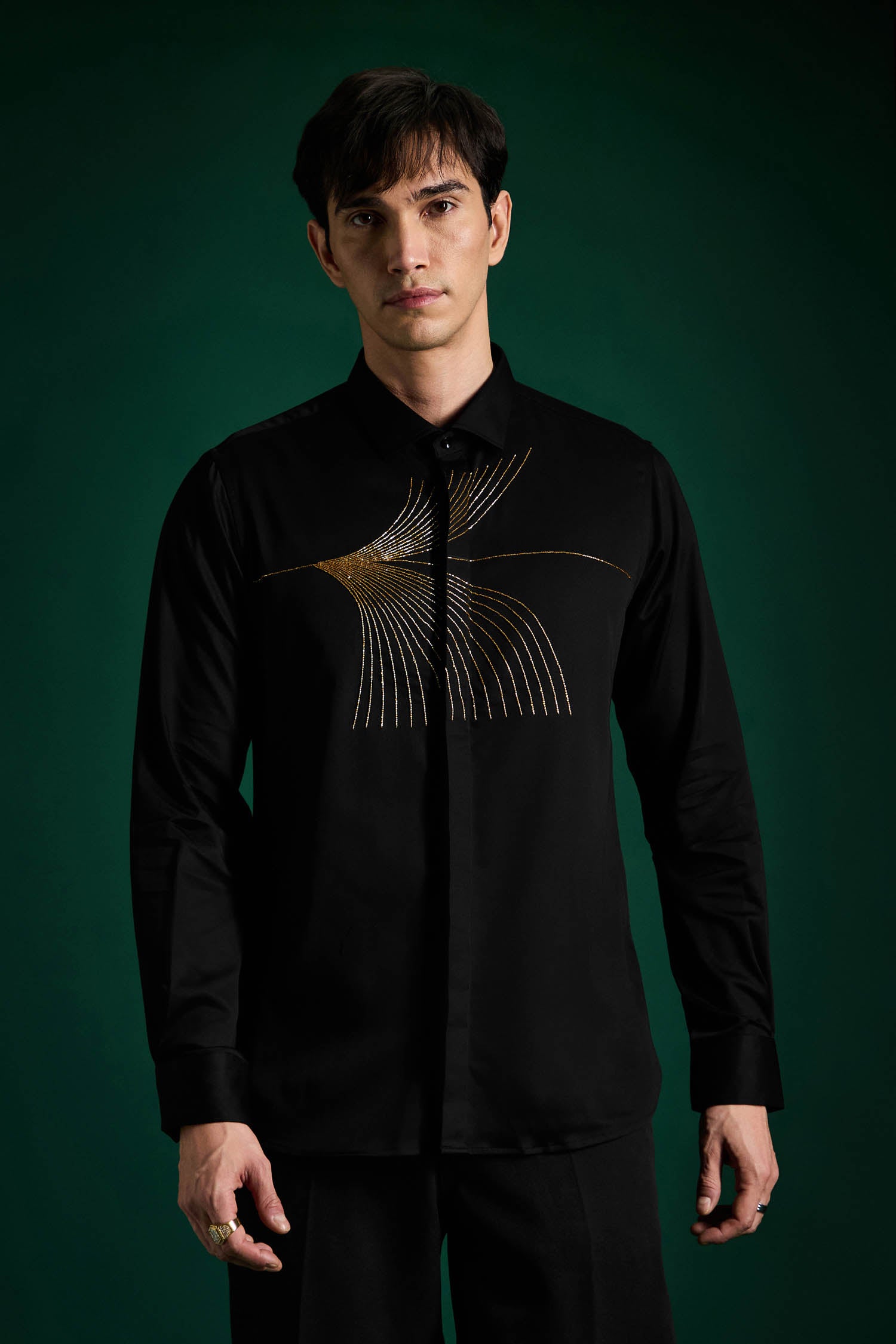 Sparkler Black - Hand Embroidered Designer Shirt