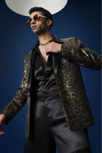 Leopard / Animal Print Hand Embroidered Tuxedo - Black