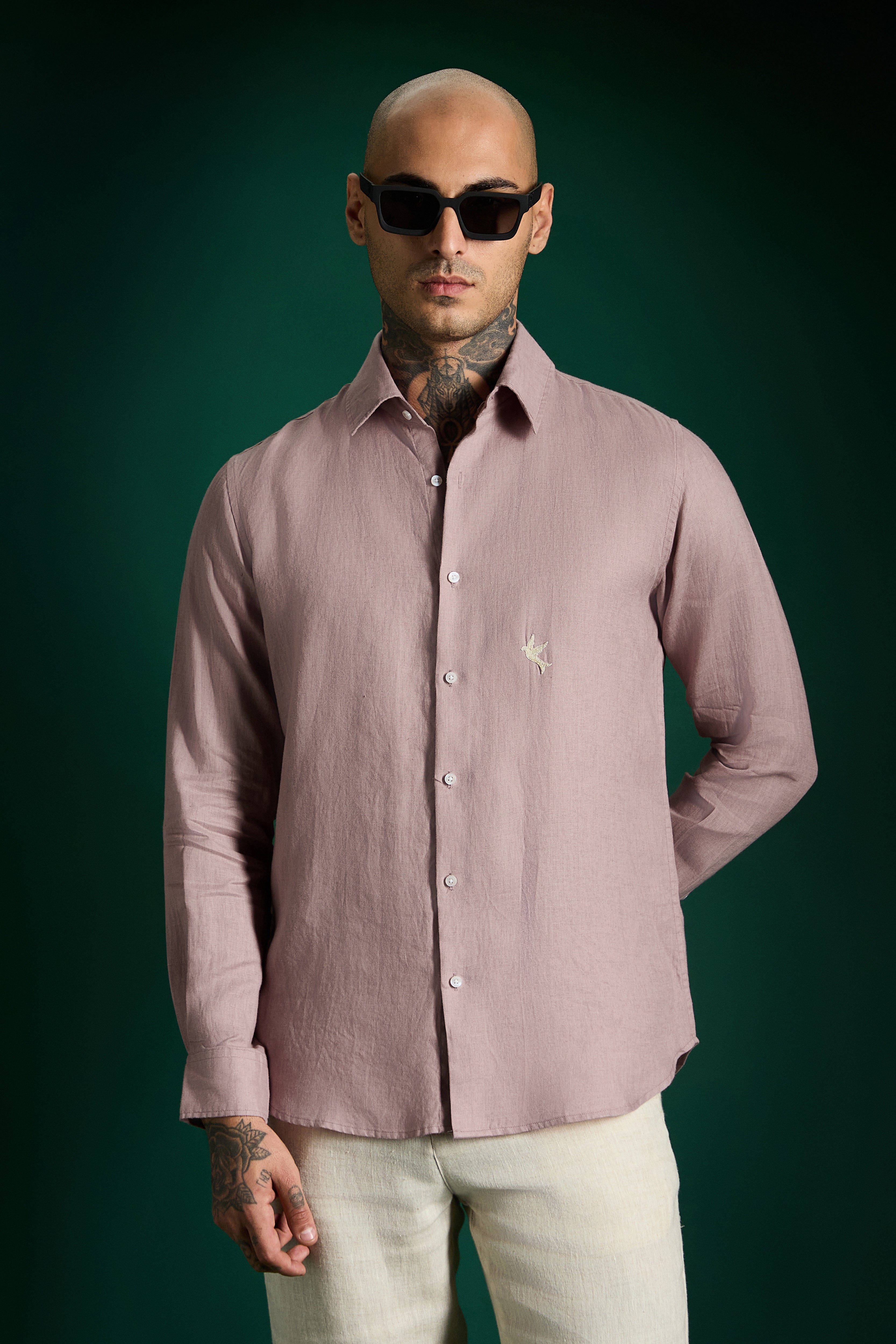 Bird Irish Linen Shirt - Dusky Pink