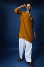 Swaagat Nahin Karoge Humara Hand Embroidered Kurta - Mustard