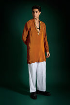 Bell Clusters Hand Embroidered Designer Kurta -  Rust Orange