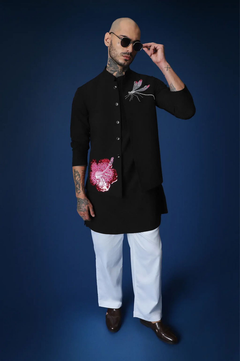 Solstice Hand Embroidered Bundi Set - Black