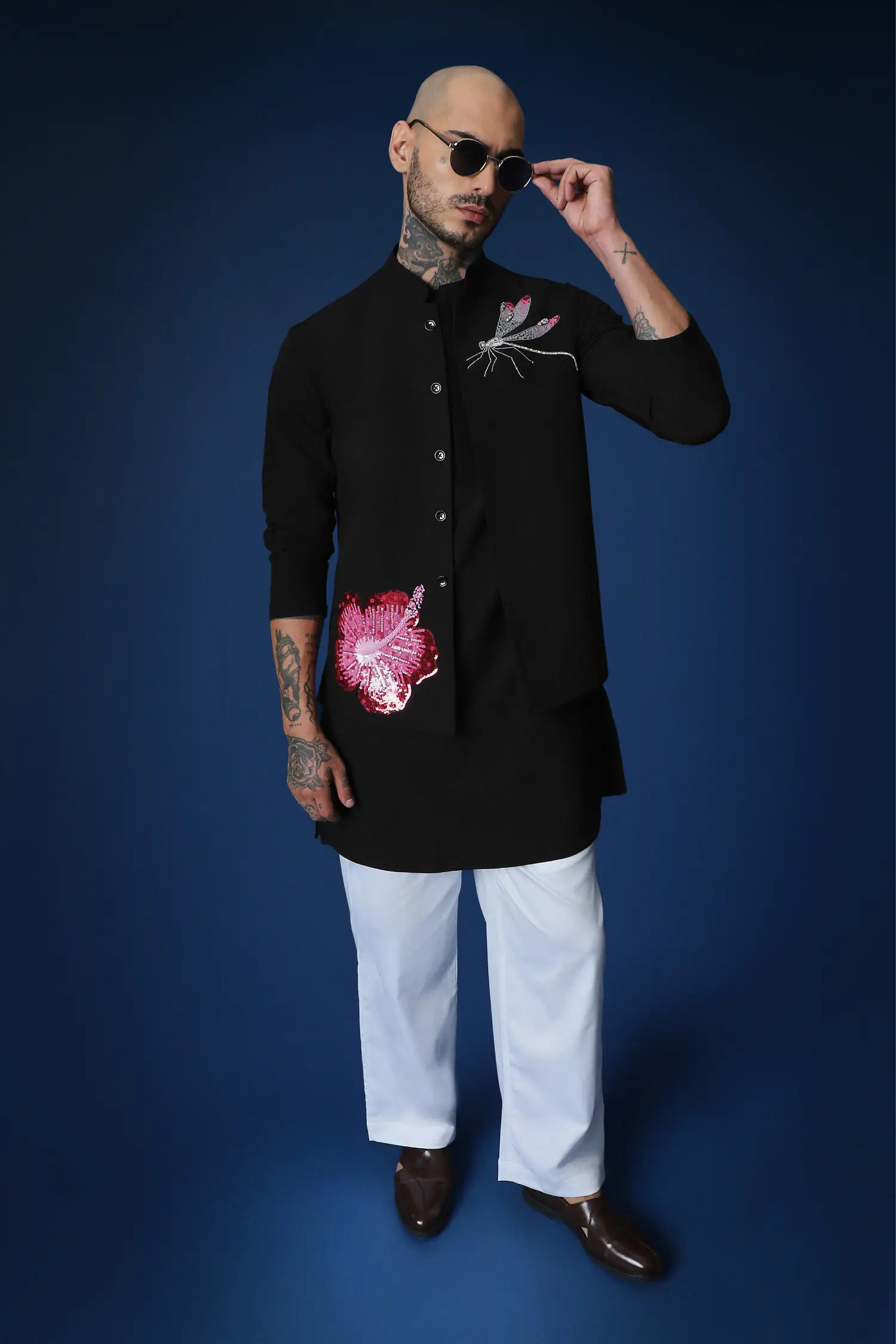 Solstice Hand Embroidered Bundi Set - Black