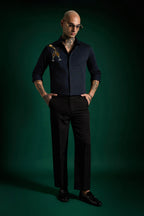Champagne Hand Embroidered Designer Shirt - Navy