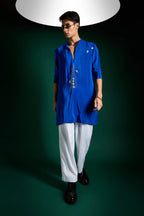 Botanic Hand Embroidered Designer Kurta - Royal Blue