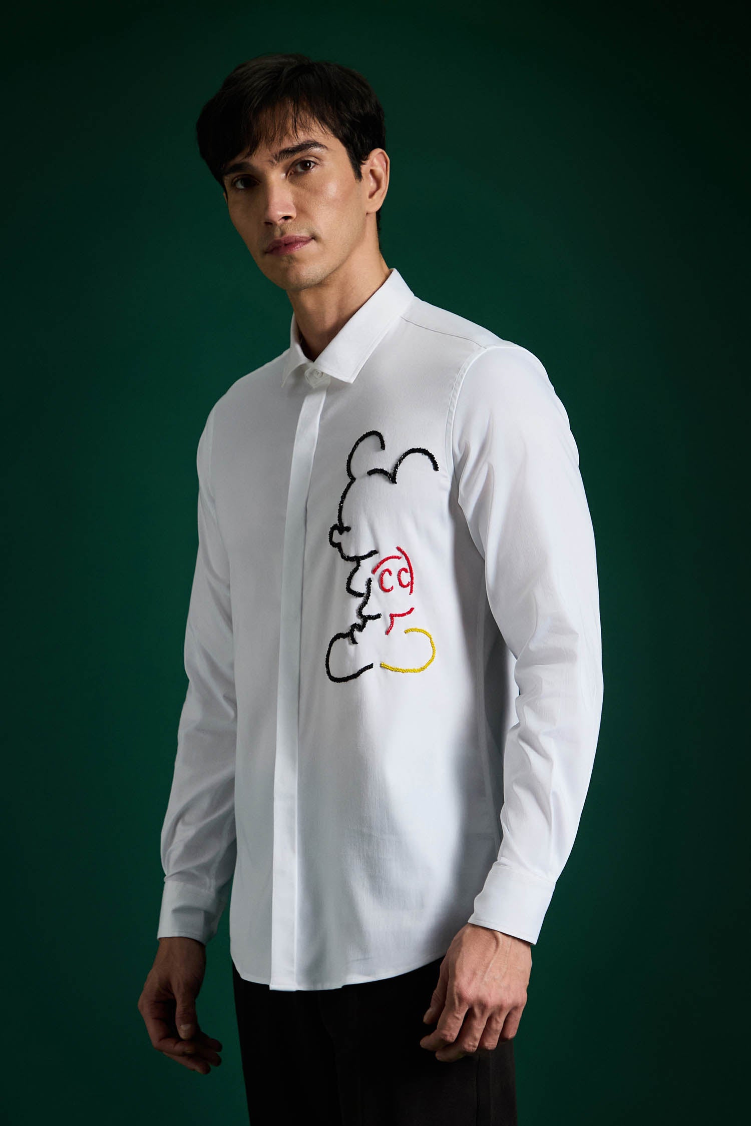 Big Mickey - White Hand Embroidered Designer Shirt