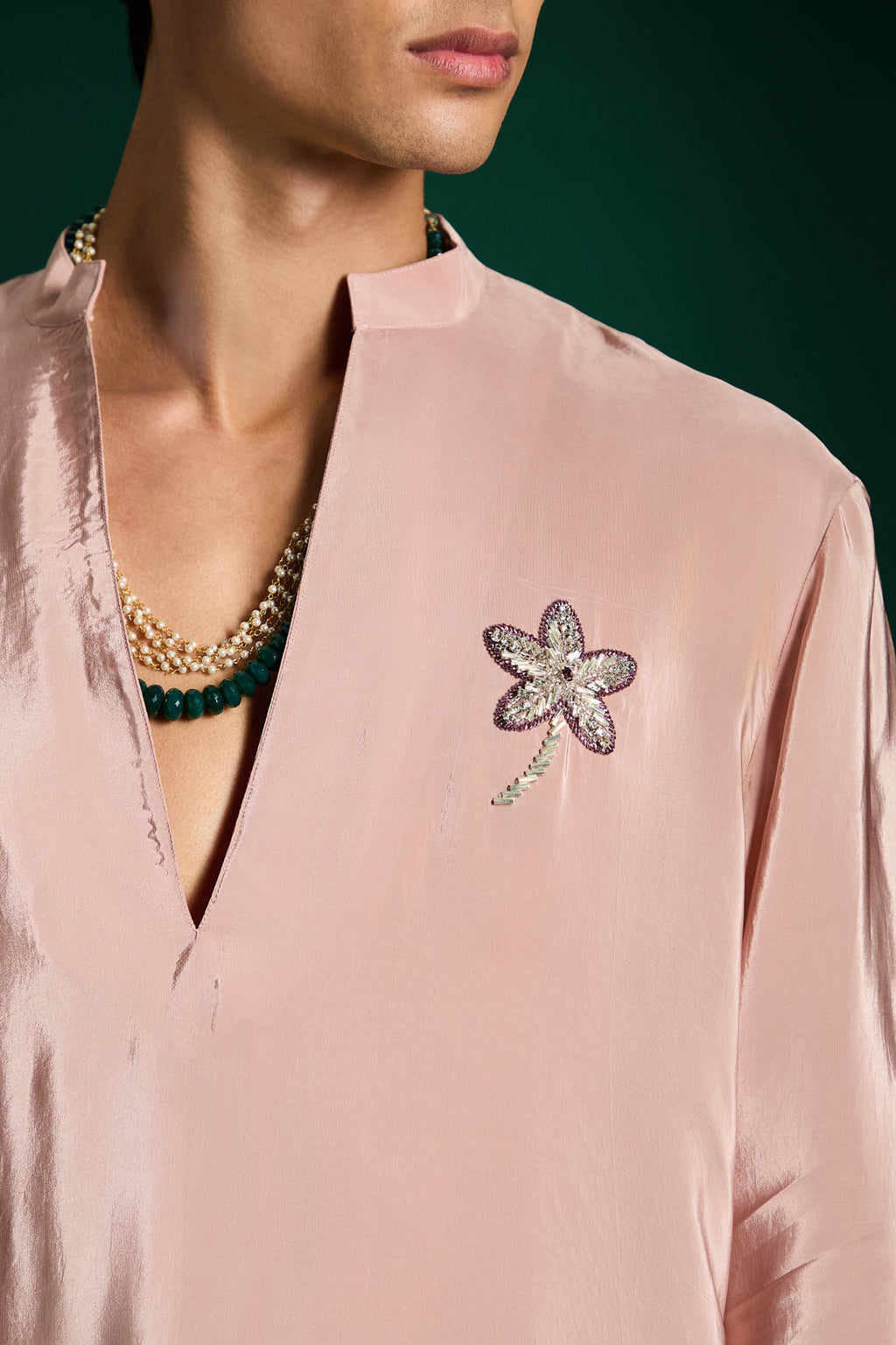 Lamina Hand Embroidered Designer Kurta - Dusky Pink