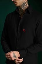 Bird Irish Linen Shirt - Black and Red Bird
