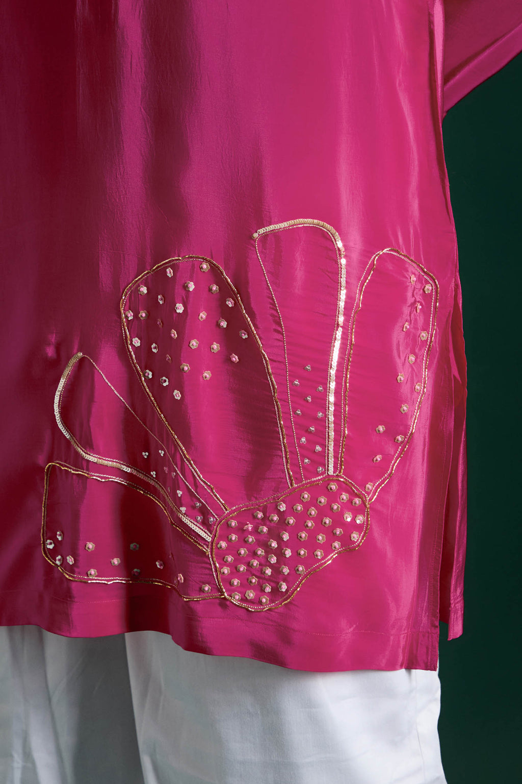Petals Hand Embroidered Designer Kurta - Hot Pink