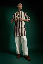 Crest Hand Embroidered Designer Kurta Bundi Set - Wine