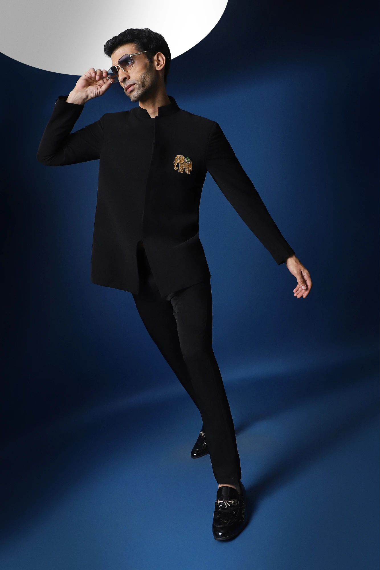 Yanai (Elephant) Hand Embroidered Bandhgala - Black