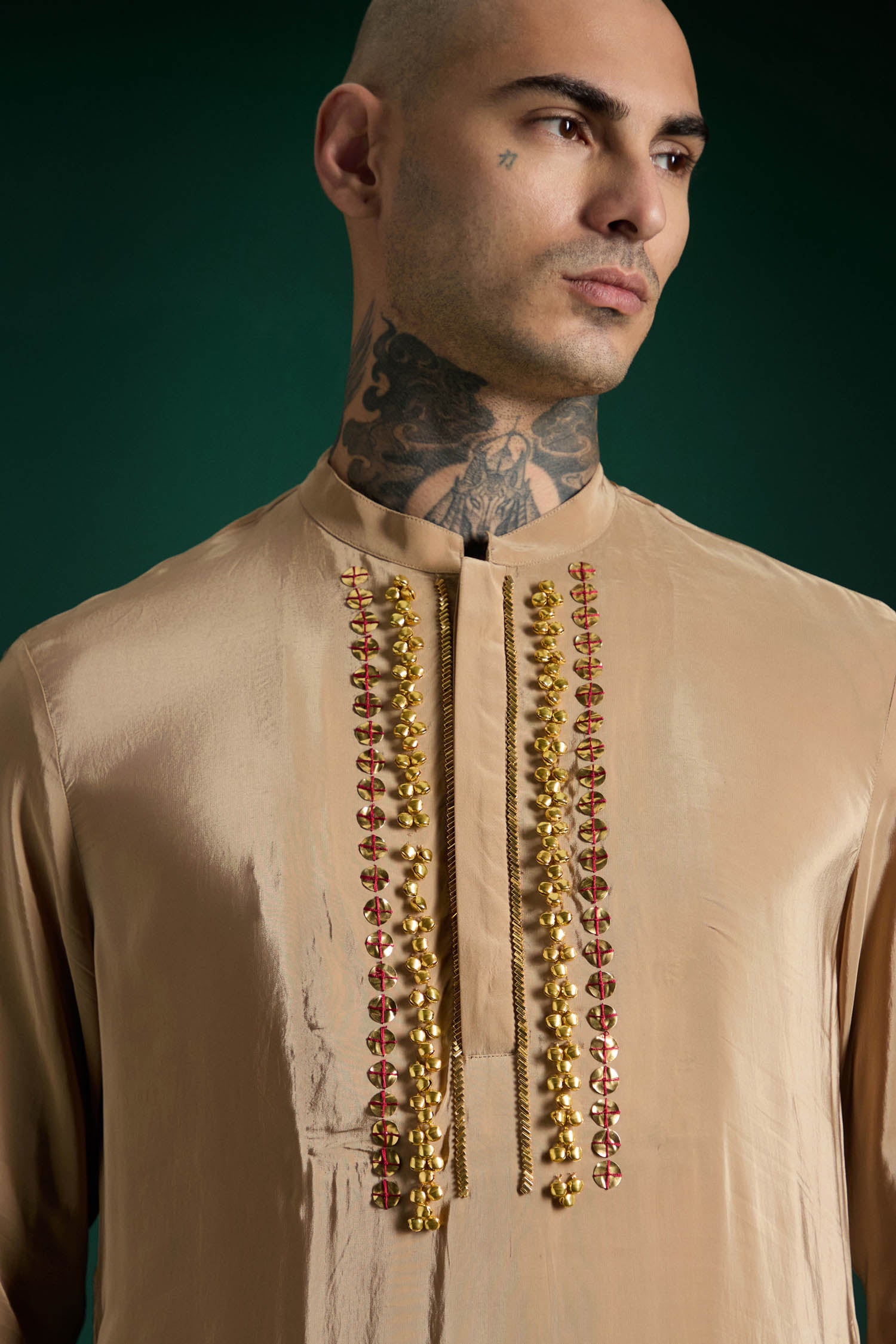 Quiet Chimes Hand Embroidered Designer Kurta - Camel