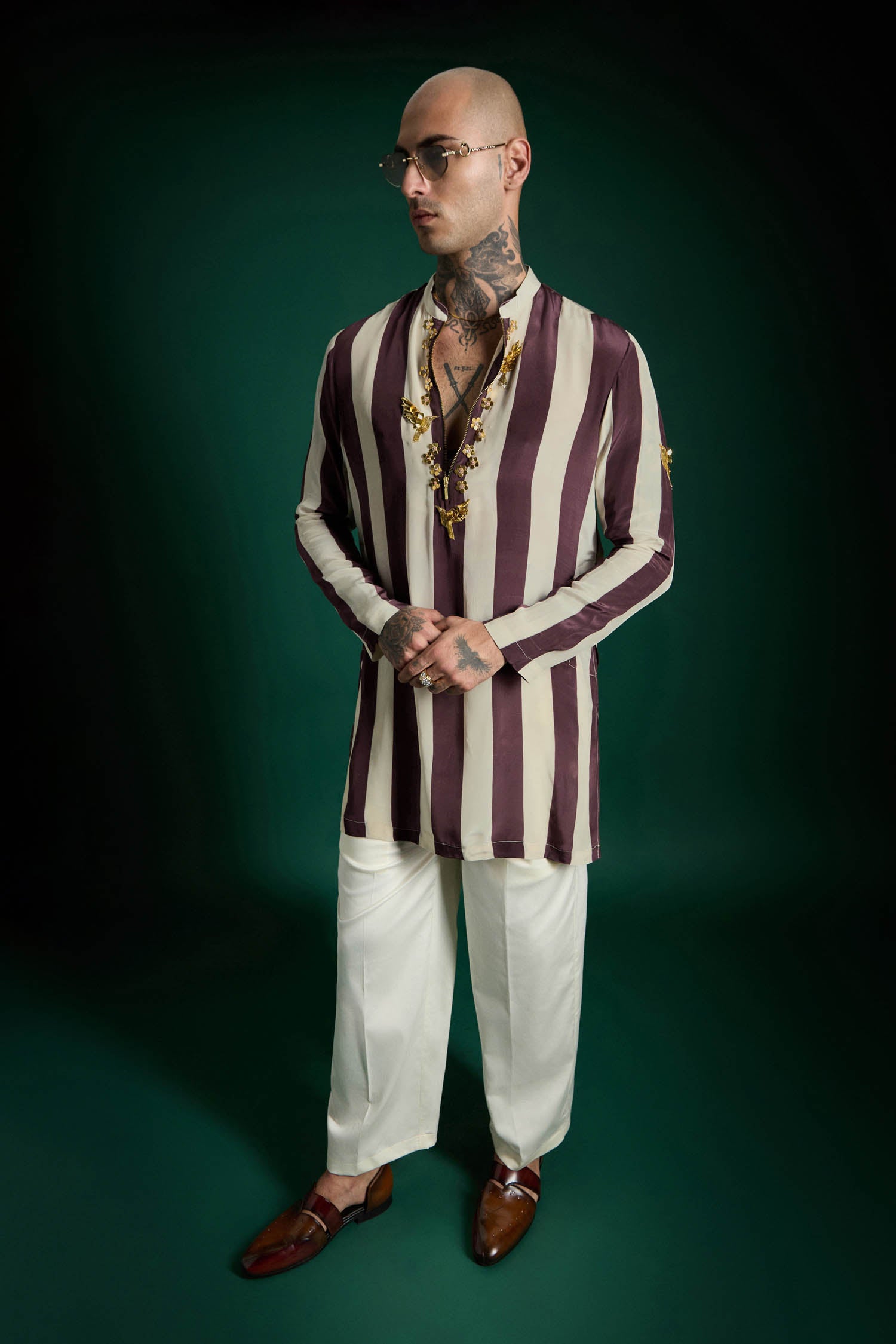 Crest Hand Embroidered Designer Kurta - Wine