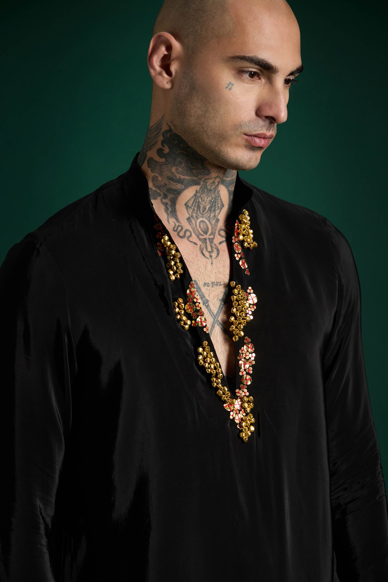 Bell Clusters Hand Embroidered Designer Kurta - Black