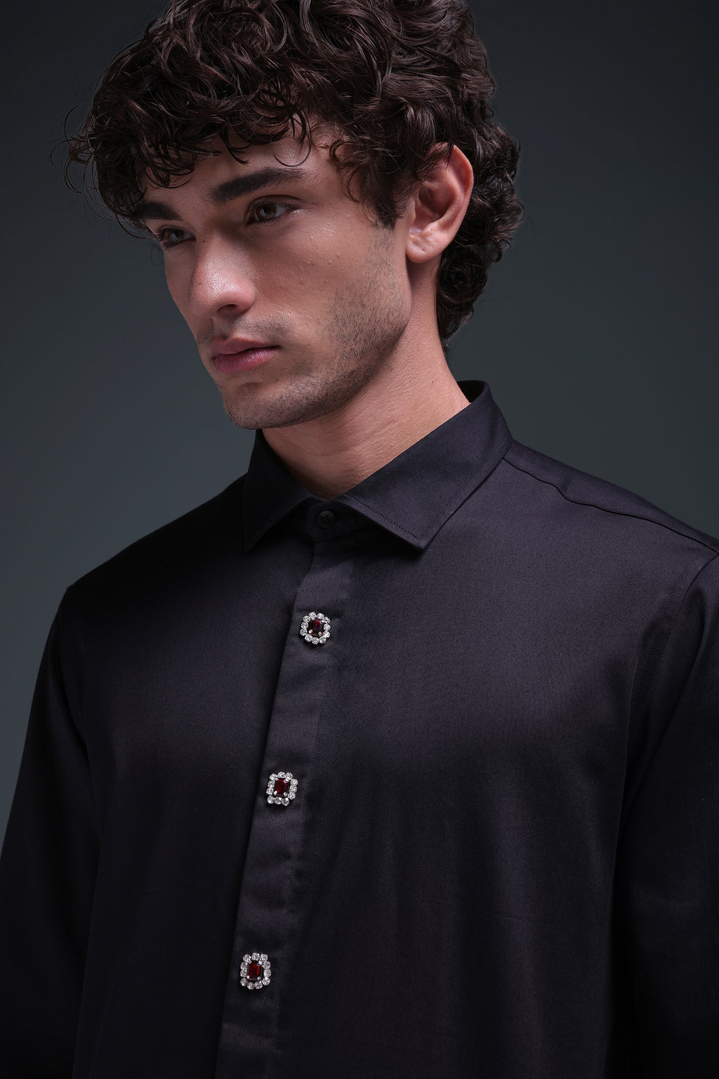 Regal(Red Rhinestone) - Hand Embroidered Designer Shirt