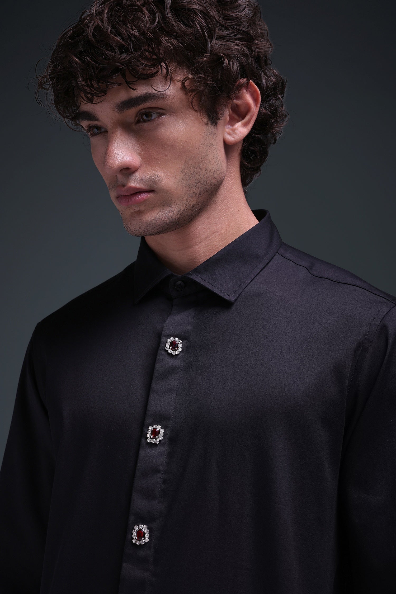Regal(Red Rhinestone) - Hand Embroidered Designer Shirt