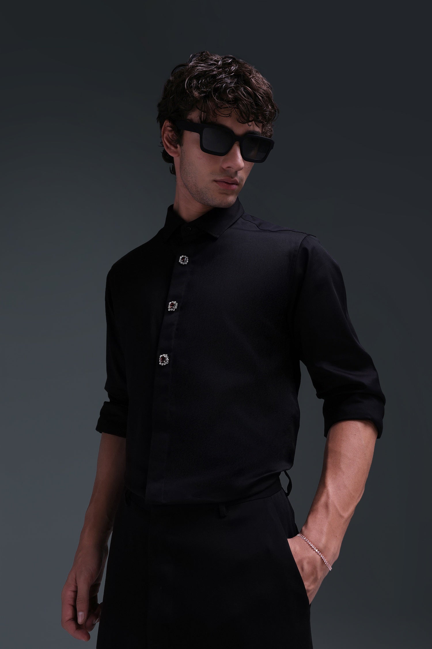 Regal(Red Rhinestone) - Hand Embroidered Designer Shirt