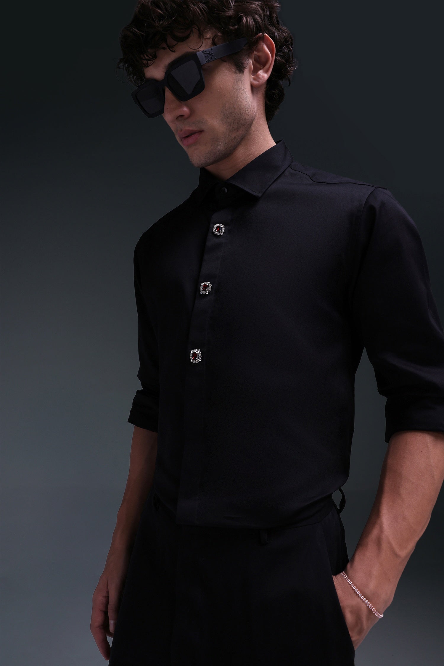 Regal(Red Rhinestone) - Hand Embroidered Designer Shirt
