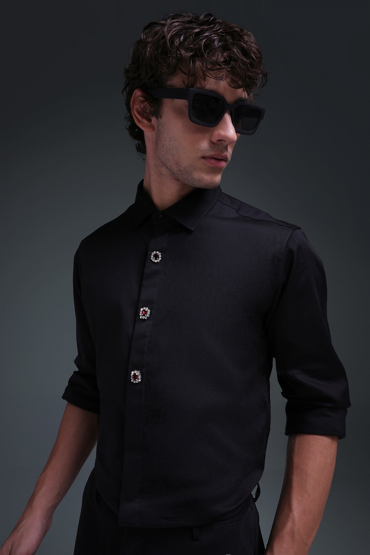 Regal(Red Rhinestone) - Hand Embroidered Designer Shirt