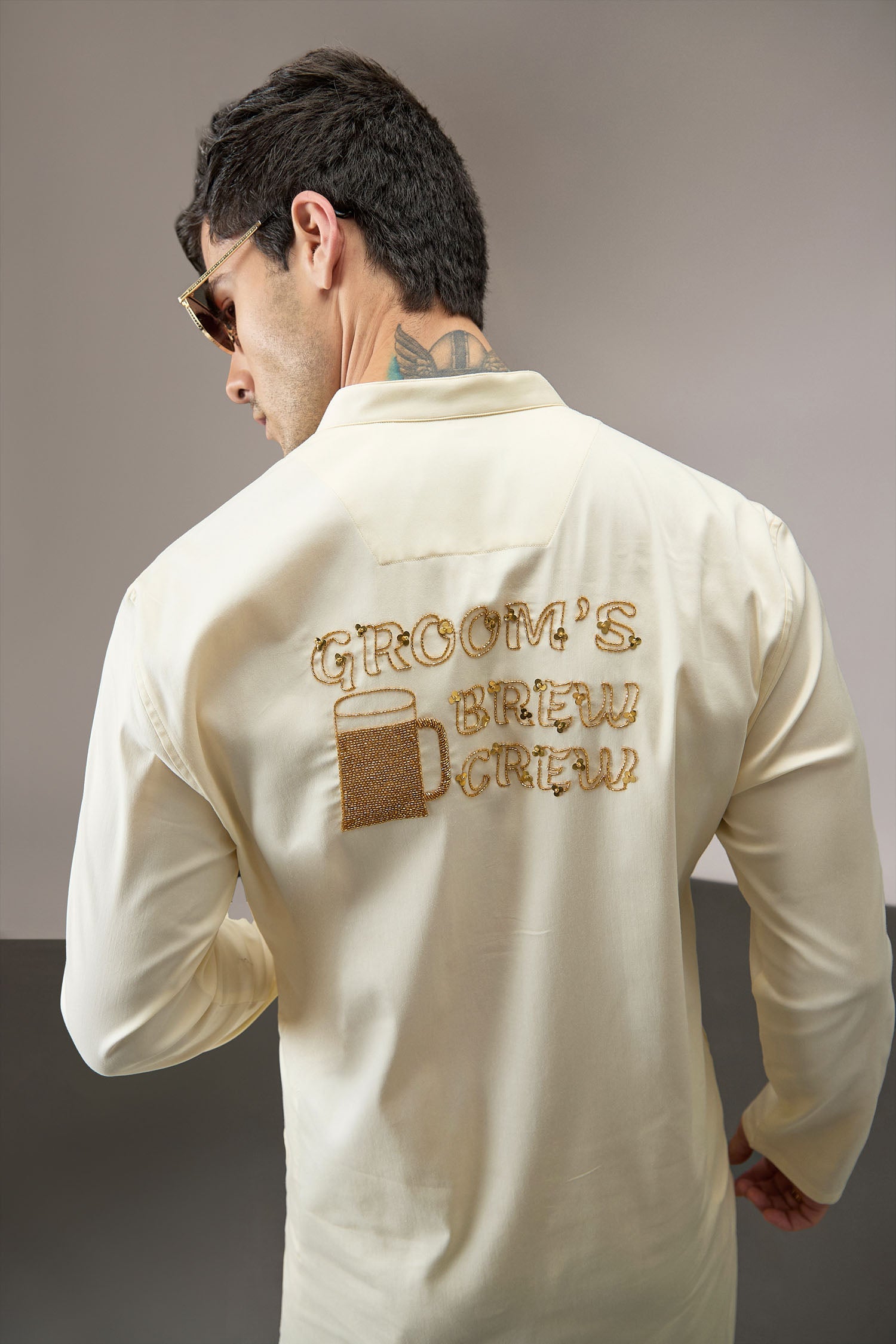 Grooms Crew - Hand Embroidered Designer Kurta - Ivory